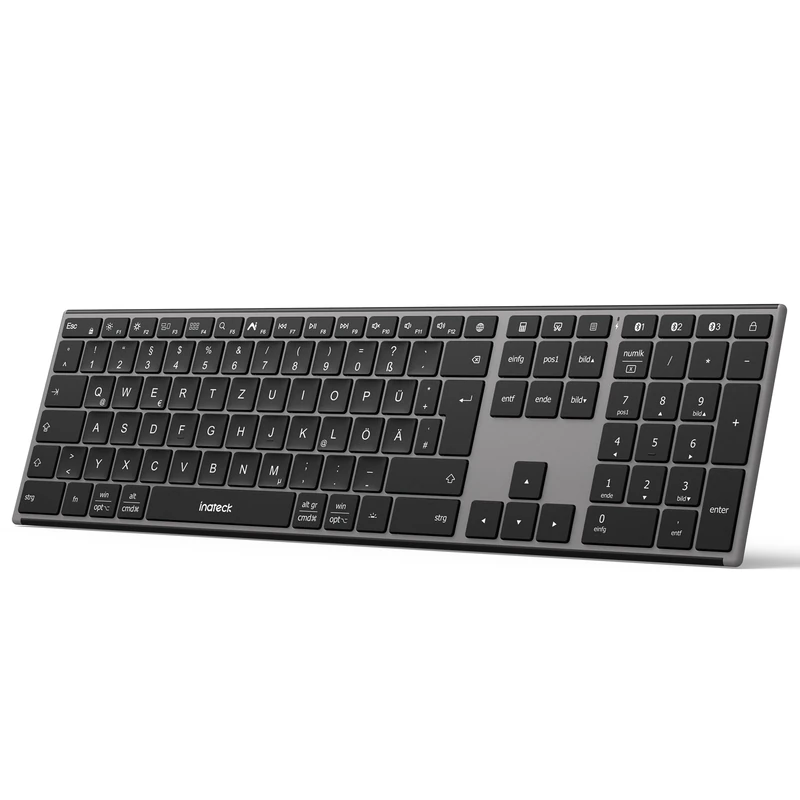 Inateck Wireless Keyboard, AI Function Bluetooth Keyboard with 3 Bluetooth Channels, German QWERTZ Layout, Quiet Keys, Compatible with iPadOS Android, Windows, KB06007 - Image 1