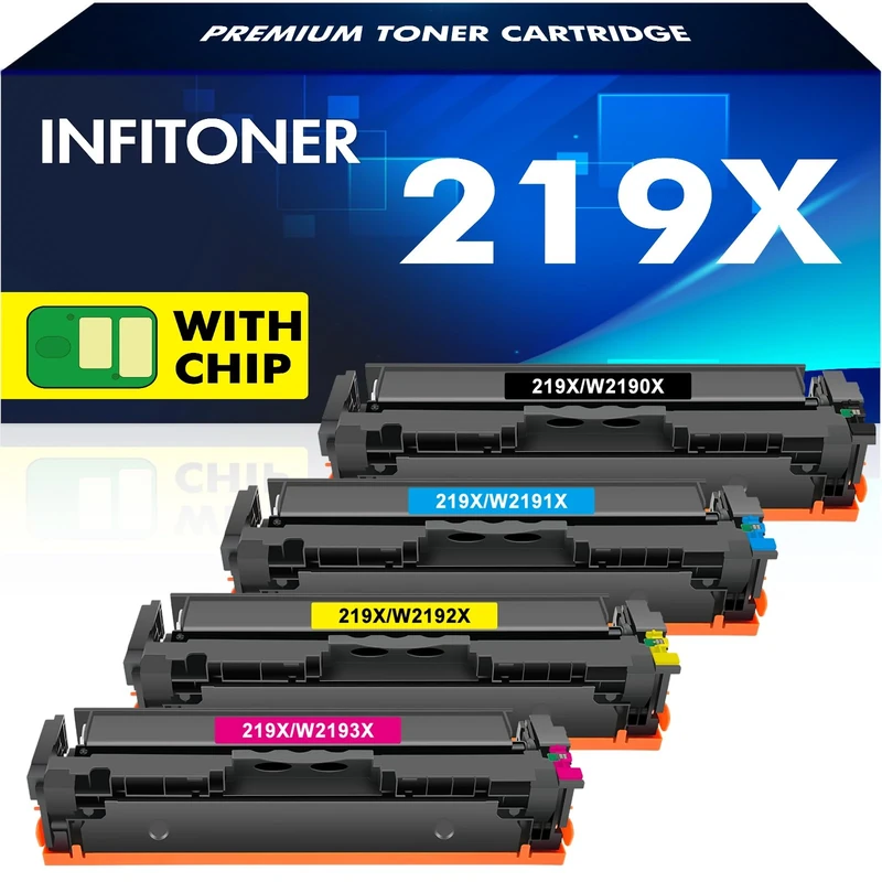 219X 219A MFP 3302FDW Toner: With Chip Compatible for HP 219X 219A with Color LaserJet Pro MFP 3302FDW 3302SDW 3302FDN 3302FDNG 3302FDWG 3302SDWG 3202DN 3202DW Black Cyan Yellow Magenta W2190X 4-Pack
