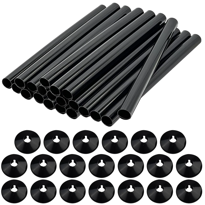 20 PCS Radiator Pipe Covers and Pipe Collars Black 200mm x 15mm Pipe Snap On PVC Plastic Radiator Caps 15mm Pipe Covers Thickened Radiator Sleeves
