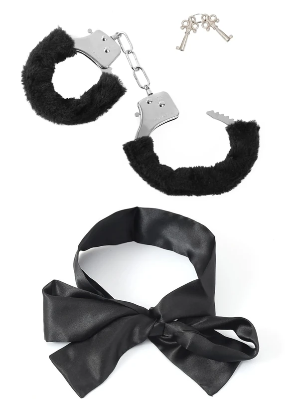 Metal Handcuffs with Keys for Cosplay Police, silver Handcuffs Prop Dress Ball Party Cosplay for Partner (black+Blindfold, L)