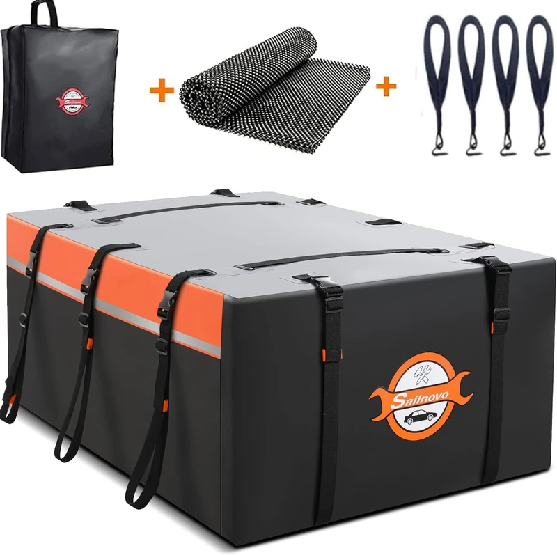 Car Roof Cargo Carrier 20 Cubic Waterproof Rooftop Cargo Carrier Soft-Shell Roof Bag with Storage Carrying Bag and 8 Reinforced Straps for All Cars with/Without Rack