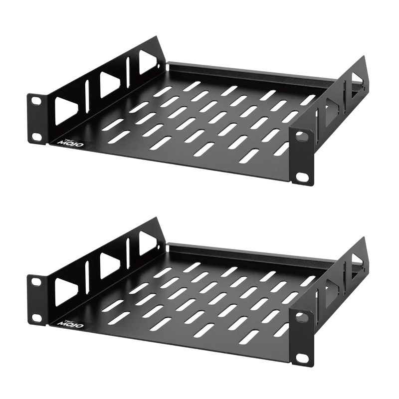 Tecmojo 1U Rack Shelf, 10 inch Universal Rack Mount Shelf 8 inch Depth Vented Cantilever Tray for 10 inch Server & Network Cabinets, Weight Capacity 10 kg / 22lbs, Black (2 Pack)