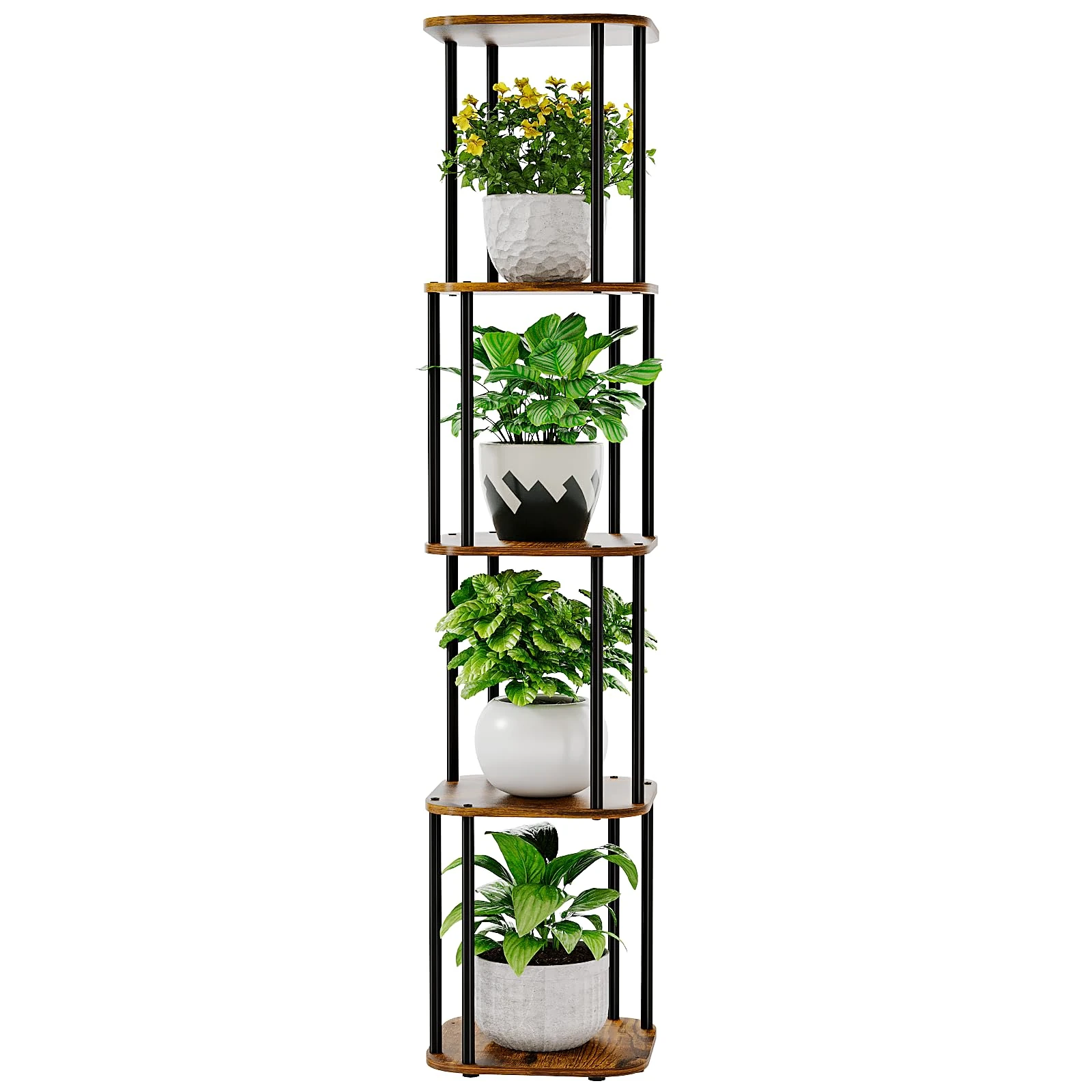 Bamworld Tall Plant Stand Indoor, Corner Plant Shelf for Multiple Plants, 5 Tier Metal Flower Pot Stands for Patio Garden Balcony Living Room Bedroom