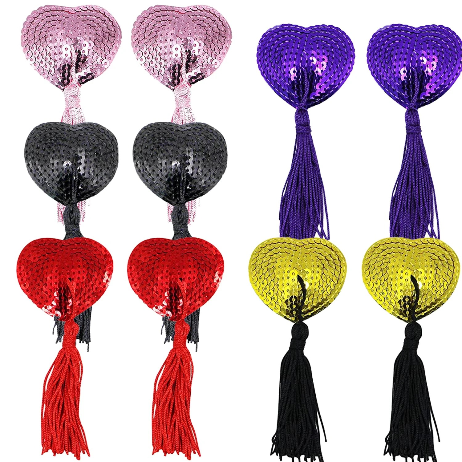 Nipple Tassels Sexy Nipple Covers Heart Pasties Reusable Glitter Sequin Breast Sticker and Bow Nipple Clamps Nipple Clips Body Bells for Women Party Role Play Costume Valentine (5 Pair Nipple Pasties)