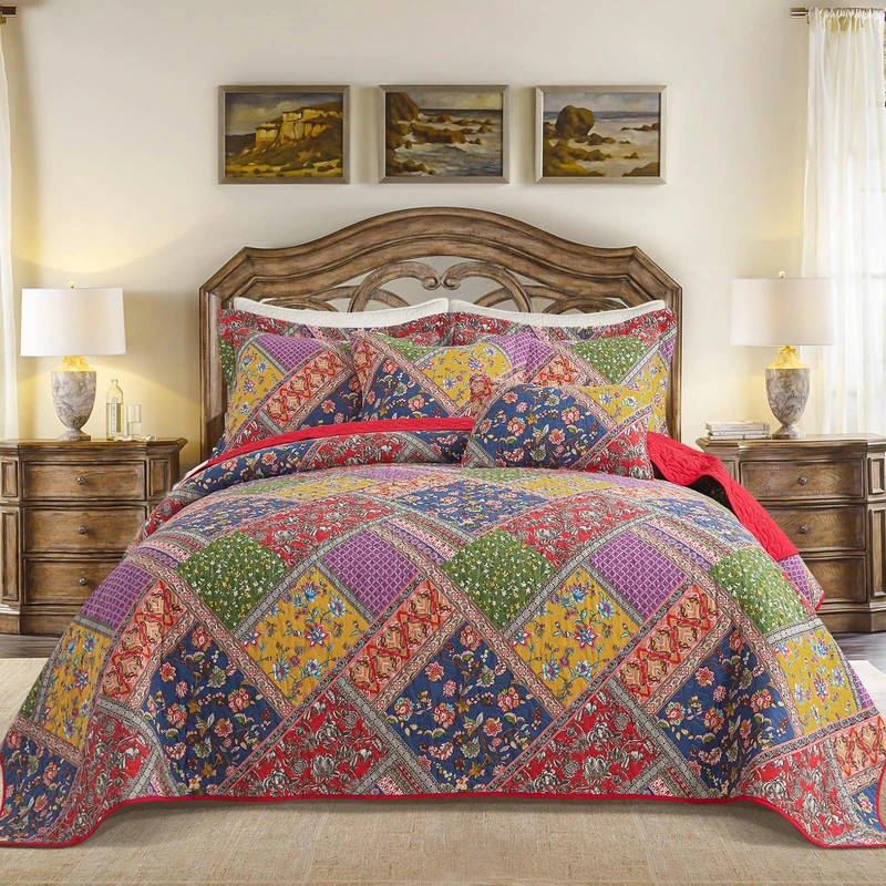 BEDIFANY Vintage Farmhouse Queen Quilt Set - 100% Cotton Cover Bedspread
