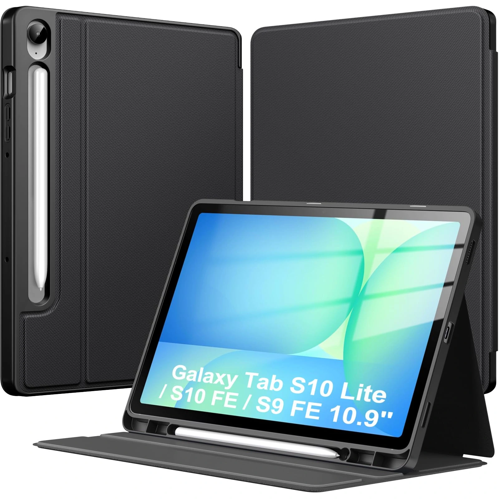 TiMOVO Case for Samsung Galaxy Tab S10 Lite / S10 FE / S9 FE 5G 10.9 Inch with S Pen Holder, Multi-Angle Viewing Stand Cover with Soft TPU Back, Auto Wake/Sleep, Black