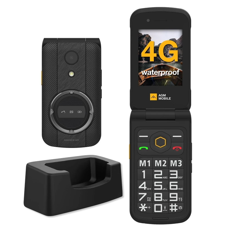 AGM M8 Rugged Basic Flip Phone, 4G Feature Cell Phone, Simple Mobile Phones, Waterproof&Drop-Proof, SOS Side Key, Speed Dial, 104dB Powerful Speaker, Large Keypad&Fonts, Dual SIM, FM Radio