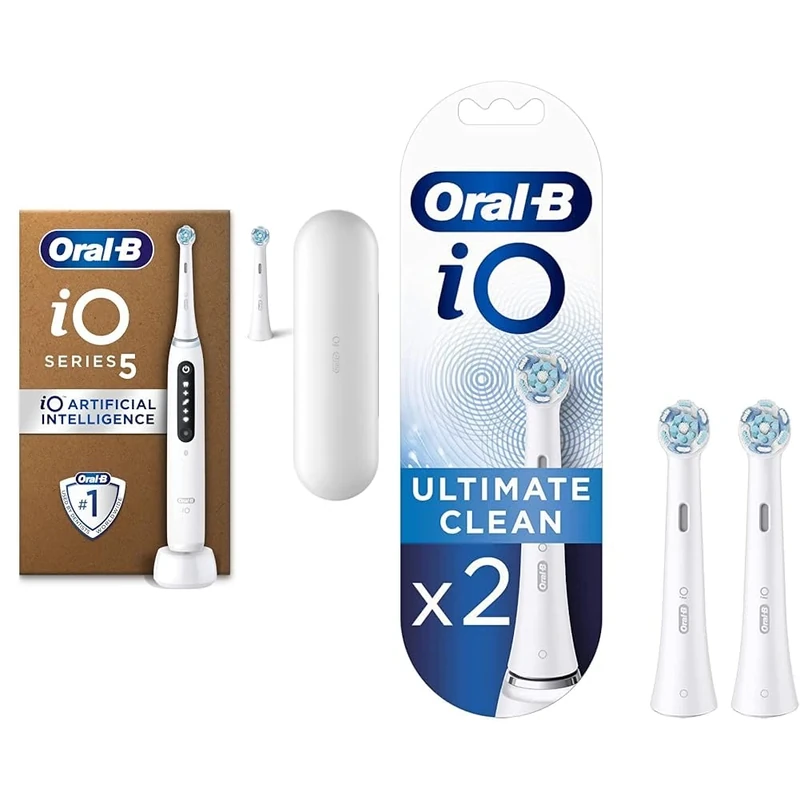 iO5 Series Plus Quite White + Oral-B iO Ultimate Clean White Toothbrush Heads 2 Pack
