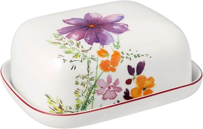 Villeroy & Boch - Mariefleur Basic Butter Dish with lid Multicoloured, Dishwasher-Safe, Microwave-Safe, Butter Dish, Butter Storage, Dish for Butter, Floral Design, Floral Pattern, Premium Porcelain
