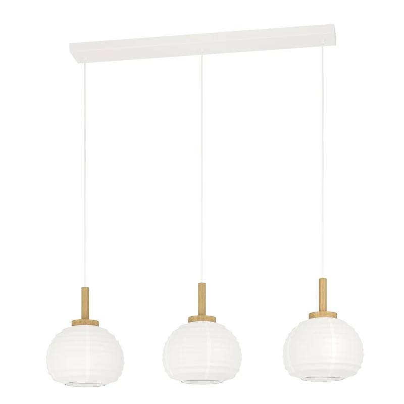 Eglo Pendant Lamp Summerhill, 3-Light Hanging Light Fixture for Dining Table, Japanese Style Room Light, Metal, Wood and Paper in White, FSC Certified, E27 Socket, 92.5 cm
