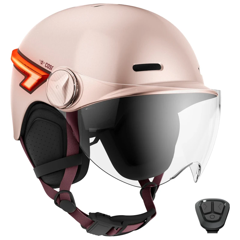 CASR Glow - LED Helmet for Bike & Scooter - XL Visor & Removable Ear Pads, Rear Turn Signals & Remote - Stylish Urban Design for Men & Women - Glossy Pink - Size M