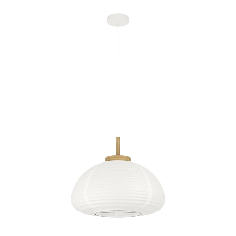 Eglo Pendant Lamp Summerhill, Hanging Light Above Dining Table, Japanese Style, Metal, Wood and Paper White, FSC Certified, E27 Socket, Ø 55 cm
