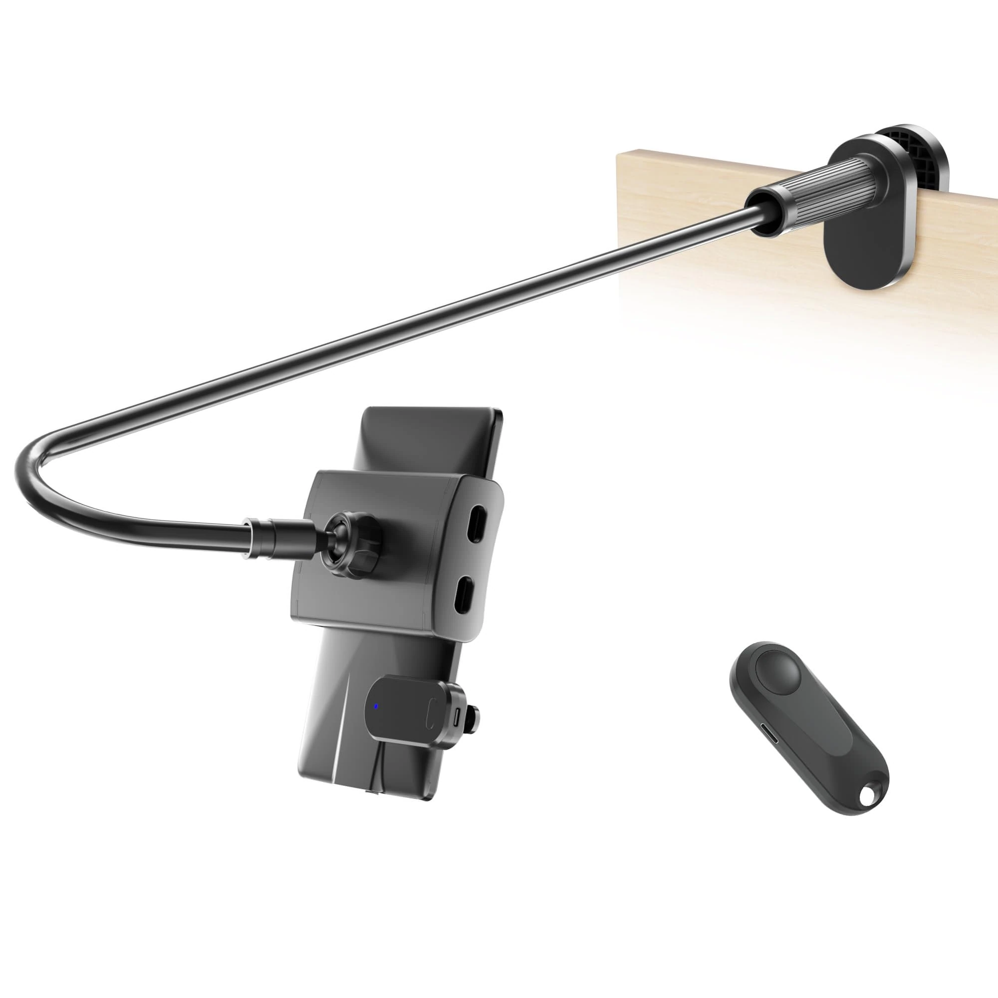 Kefotic Gooseneck Tablet Holder for Kindle Reading in Bed with Remote Page Turner, Hands Free Desk Bedside Lazy Arm Stand for Kindle Accessories, Gifts for Readers (Obsidian Black)