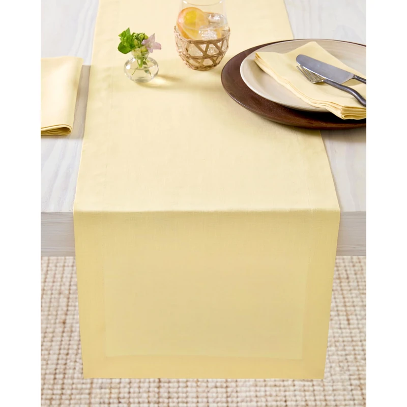 Solino Home Linen Golden Straw Table Runner 144 Inches Long - 100% Pure Linen Extra Long Table Runner 14 x 144 Inch for Summer - Fete