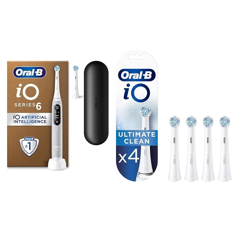 iO6 Series Plus Grey Opal + Oral-B iO Ultimate Clean White Toothbrush Heads 4 Pack