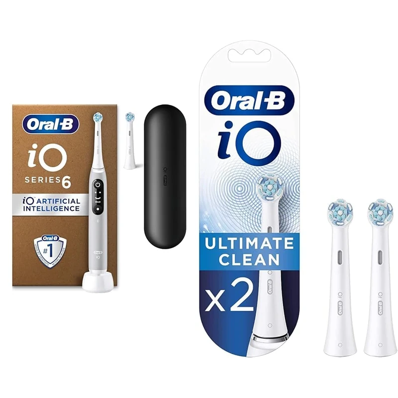 iO6 Series Plus Grey Opal + Oral-B iO Ultimate Clean White Toothbrush Heads 2 Pack