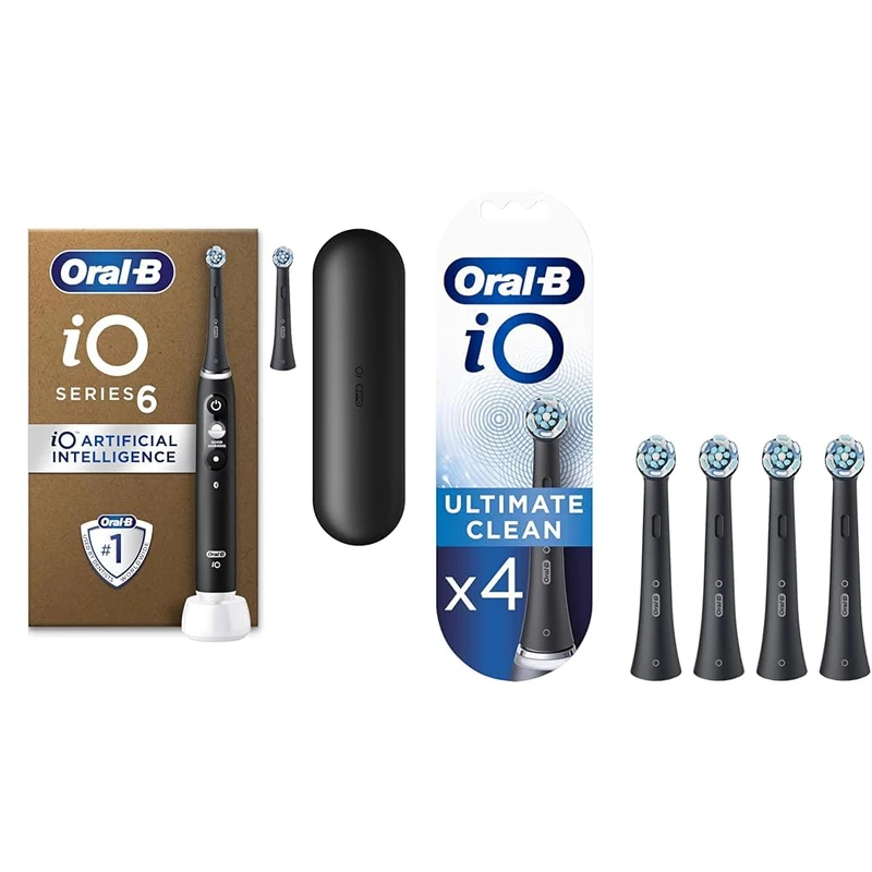 iO6 Series Plus Black Lava + Oral-B iO Ultimate Clean Black Toothbrush Heads 4 pack