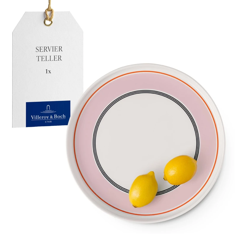 Villeroy & Boch - Memphis Collection Serving Platter 29 cm Coloured, Dishwasher-Safe, Microwave-Safe, Large Plate in Iconic Design with Pink and Orange Accents, Serving Platter, Premium Porcelain