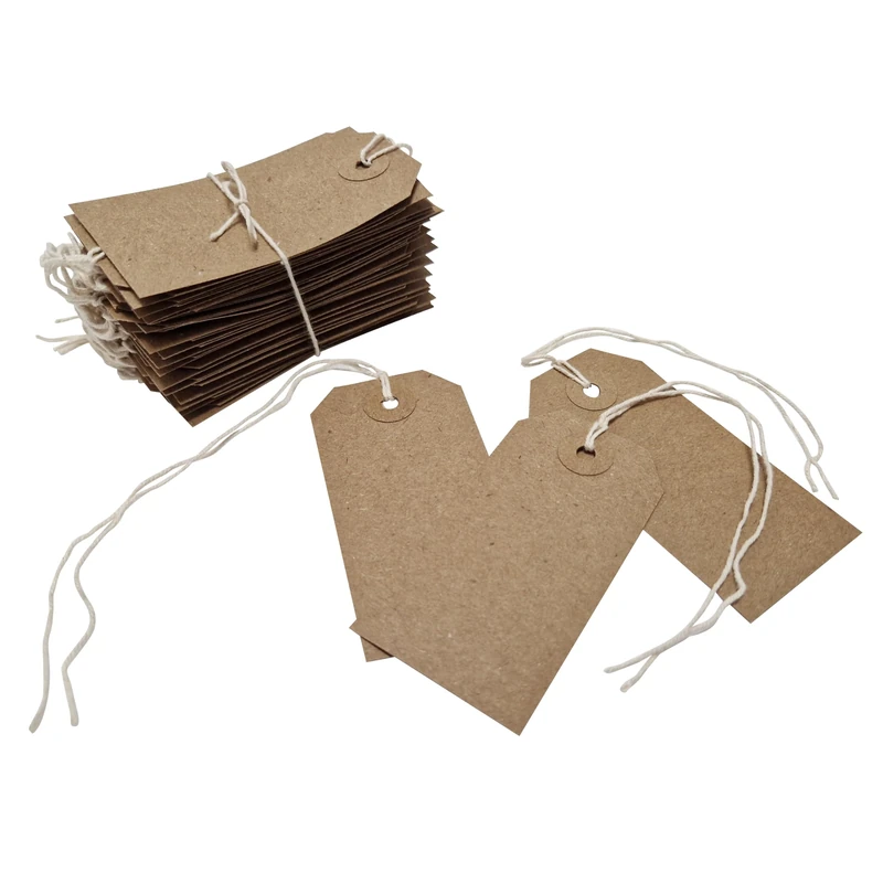 Swift Strung Tags Brown Reinforced Card Clothing Parcel Label String Hanging Gift Swing Tickets Kraft Hang Price Labelling 108mm x 54mm (Pack of 3000)
