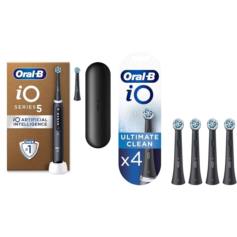 iO5 Series Plus Matt Black + Oral-B iO Ultimate Clean Black Toothbrush Heads 4 pack