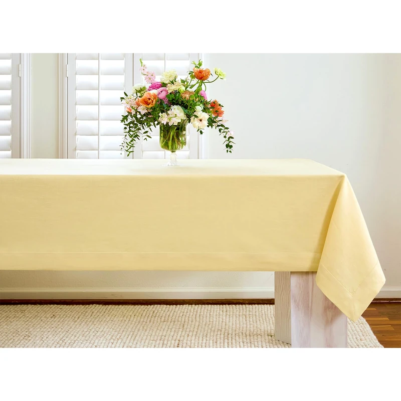 Solino Home 100% Pure Linen Tablecloth Golden Straw Woven, Fete 60 x 108 in