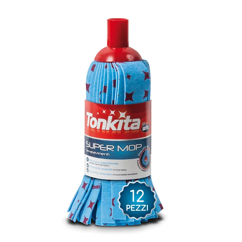 TONKITA 12 Super Mop Mop with Microfibre Bristles, Super Absorbent Suitable for All Floor Types