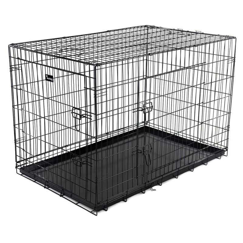 Actiaspet - Foldable Metal Dog Cage with Removable Tray (Black, 48 Inch)