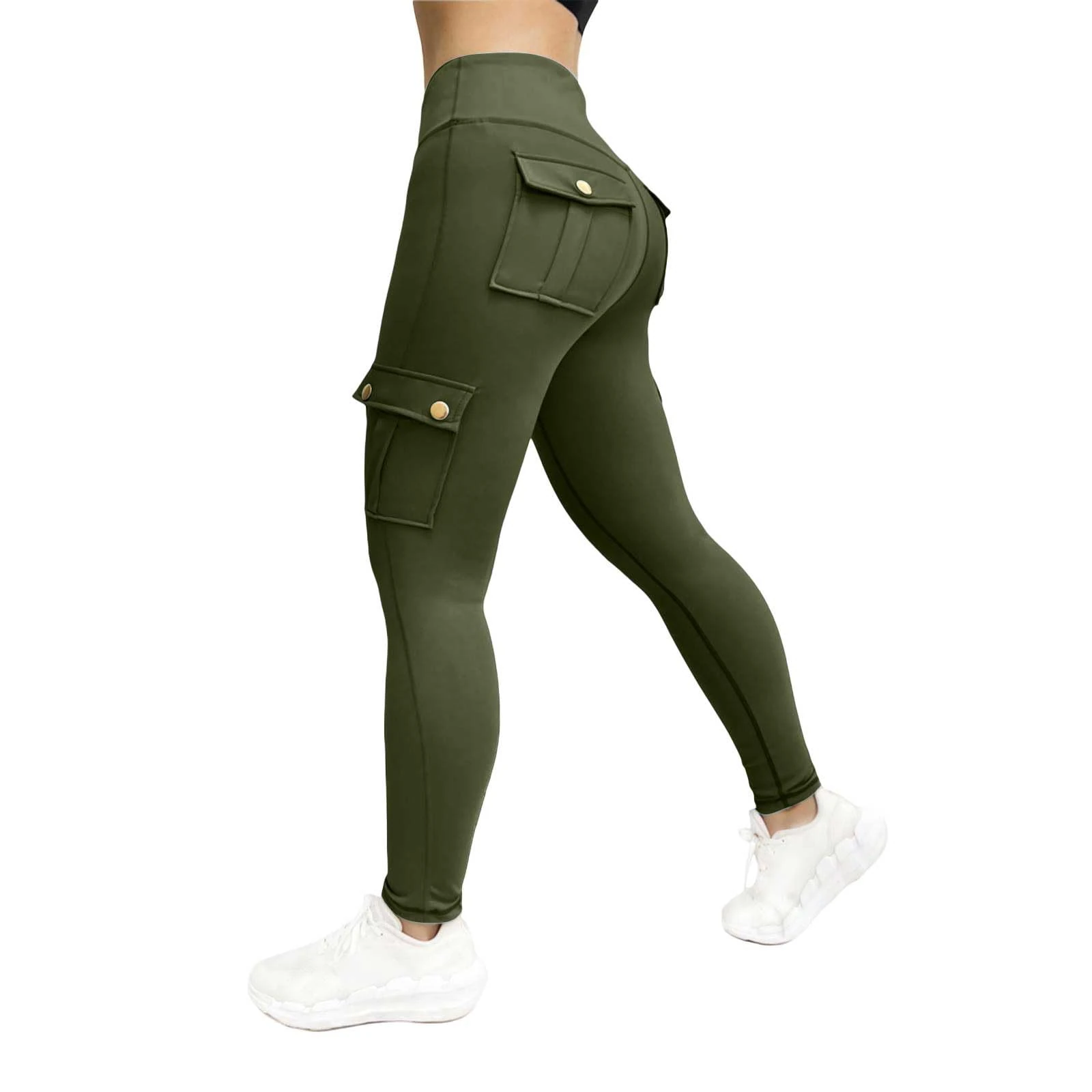 FNKDOR Workwear Fitness Pants Women's High Elastic Tight Yoga Pants Quick Drying Running Trousers Yoga Pants for Women with Pockets High Waist (A2-Green, XS)