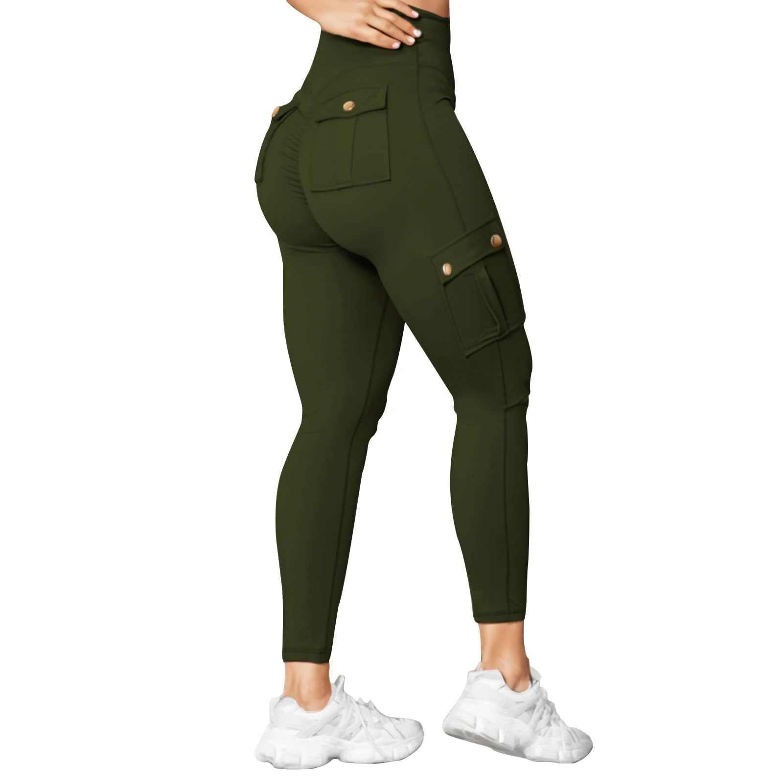 FNKDOR Cargo Leggings for Women UK High Waisted Stretchy Yoga Pants Running Sports Ladies Jogging Bottoms Fitness Yoga Pants Casual Booty Tummy Control Trousers with Pockets (A1-AG, XS)