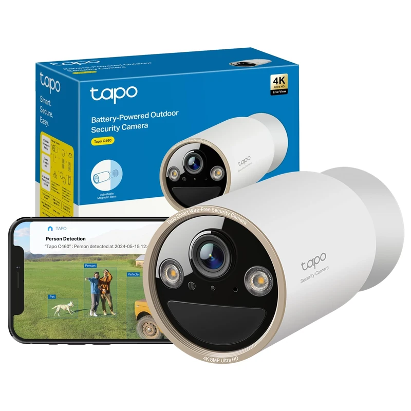 Tapo C460(Renewed) 4K 8MP Battery Security Camera Outdoor Wireless, CCTV Indoor Camera, Ultra HD, No Monthly Fee, AI Detection, Two-way Talk, Starlight Colour Night Vision, Works with Alexa&Google
