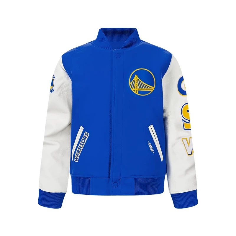Pro Standard Big Boys NBA Golden State Warriors Classic Chenille Varsity Jacket Royal Blue/White XL