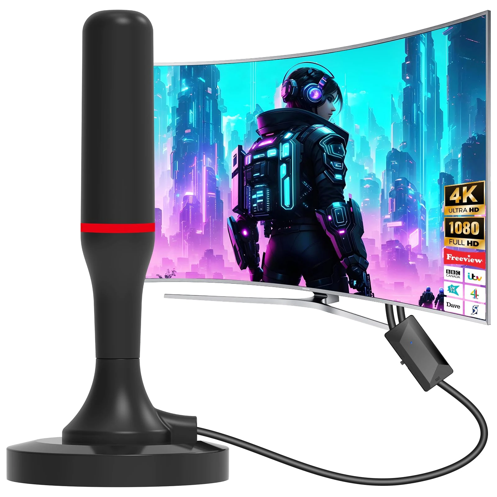 Digital Indoor TV Aerial,Freeview TV Aerial for Smart TV with Signal Booster 460+ Long Range Reception Support 4K 1080P HDTV,Easy Installation,Optimized for Local Channels-10FT Coaxial Cable