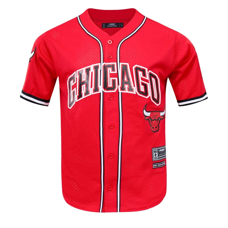 Pro Standard Mens NBA Chicago Bulls Mesh Button Down Mesh Top Red XL