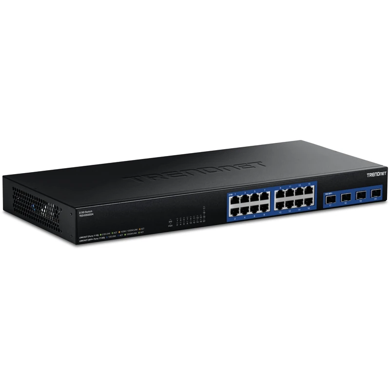 TRENDnet, TEG-S50204, 20 Port 2.5G/Multi-Gig Switch with 10G SFP+ Ports, 16 RJ-45 2.5G Ports, 4 10G SFP+ Ports, 160Gbps, Rack Mount, Black