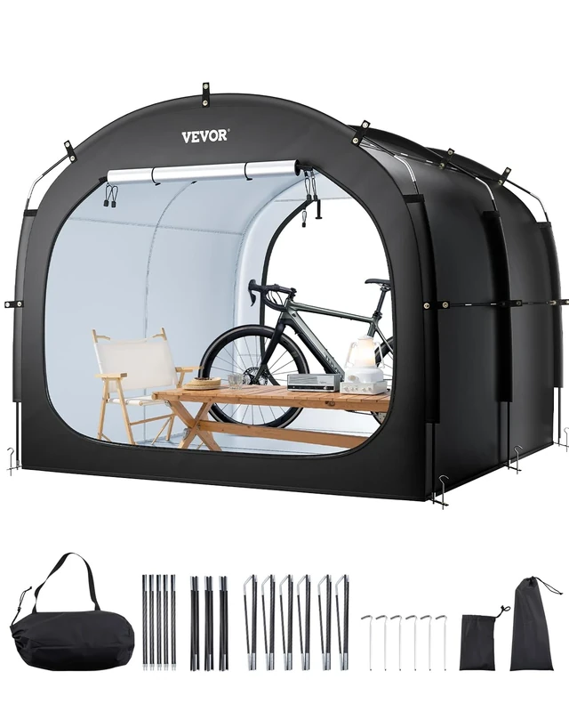 VEVOR Outdoor Bike Storage Tent with Ventilated Window - Waterproof, Easy-to-Install 5-Bicycle Storage with High-Strength Fiberglass & Dual Zippers
