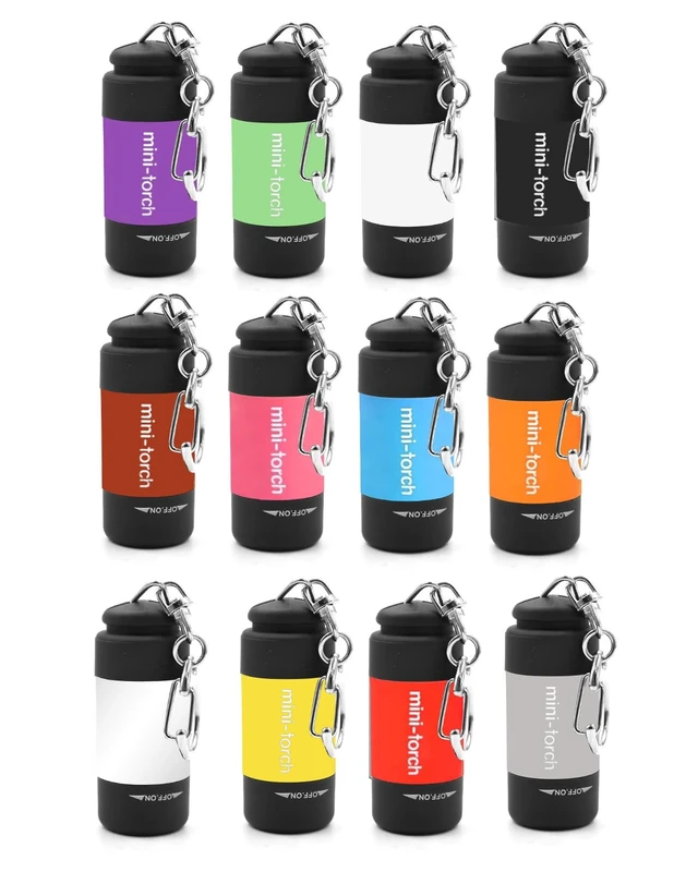 UCEC 12 Pack Mini Torch Keyring, EDC Rechargeable USB LED Pocket Flashlight, Super Bright Keyring Torches, Keychain Flashlight (Multiple Colors)