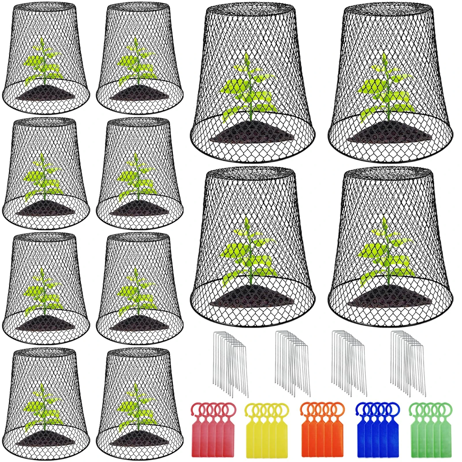 12Pcs Chicken Wire Cloche Plant Protector Cover,23x23cm Black Durable Garden Cloches Dome for Plants,Metal Netting Plant Protectors from Animals for Keeping Bunnies Chicken Squirrels Birds Other Out