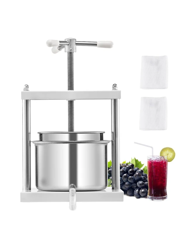 VEVOR 1.45 Gal/5L Fruit Wine Press, 2 Stainless Steel Barrels, Manual Juice Maker, Cider Apple Grape Tincture Honey Olive Oil Making Press with Triangular Handle for Outdoor Kitchen Home