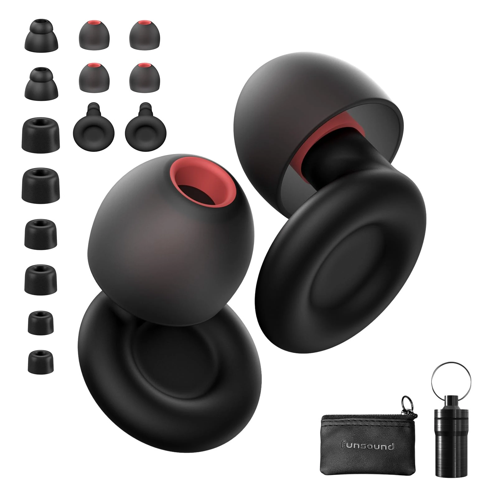 Ear Plugs FUNSOUND Earplugs Silicone for Sleeping, Work, Travel, Deep Focus, Reusable 7 Pairs Ear Buds with Storage Bag -27dB Noise Cancelling and NRR of 24dB