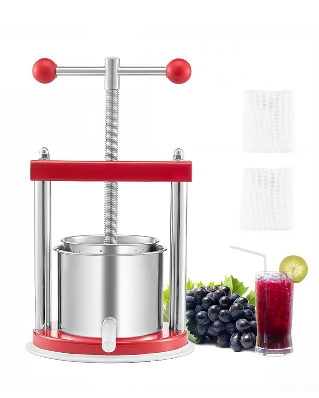 VEVOR 0.44 Gal/1.65L Fruit Wine Press, 2 Stainless Steel Barrels, Manual Juice Maker, Cider Apple Grape Tincture Honey Olive Oil Making Press with T-Handle for Outdoor Kitchen Home