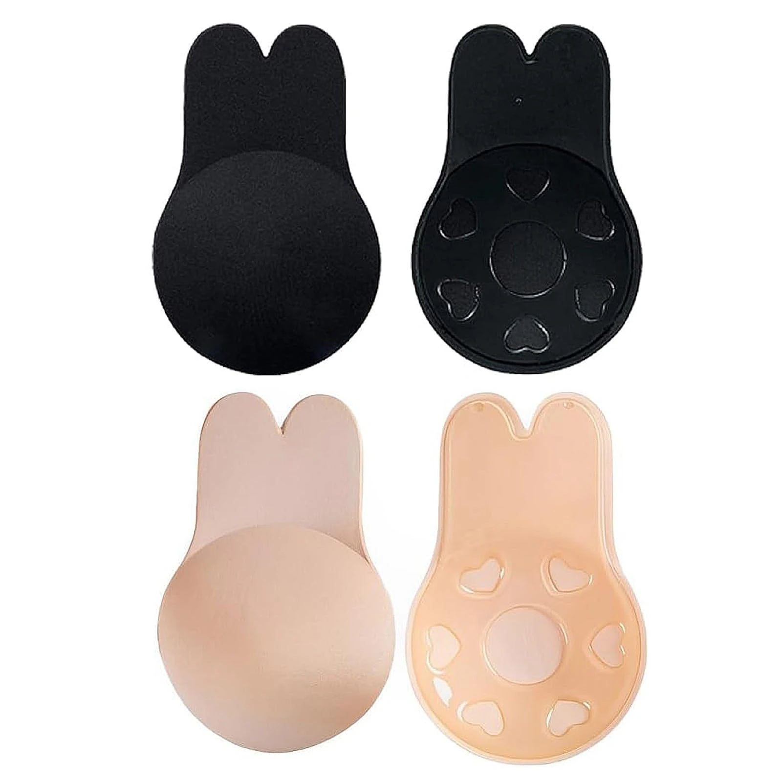 WQEDVN 2 Pairs Adhesive Strapless Backless Bra, Sticky on Bra Strapless Push Up, Invisible Push up Bra, for Women (Black and Skin Color)