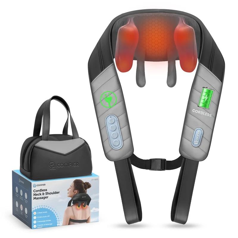 COMFIER Neck Massager with Heat, Deep Tissue 4D Kneading, Portable, Shiatsu Massager for Neck, Back, Shoulder, Foot and Leg, Suitable for Women and Men, Birthday Gifts