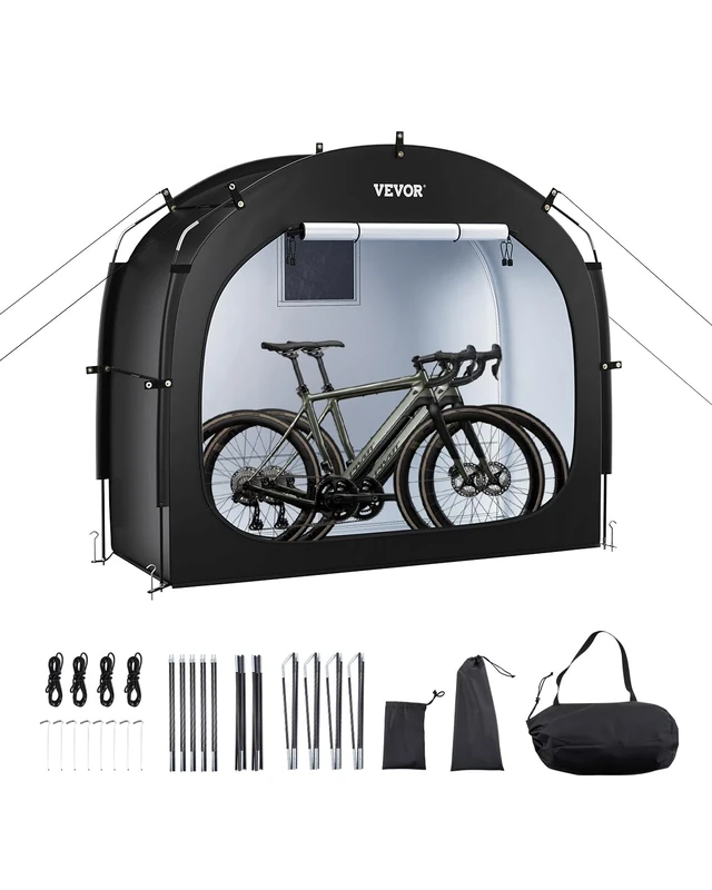 VEVOR Bike Storage Tent, 1 to 2 Bikes, Outdoor Spacious Bike Storage Tent with Ventilated Window, Waterproof Easy-to-Install Bicycle Shelter with High Strength Fiberglass & Dual Zippers