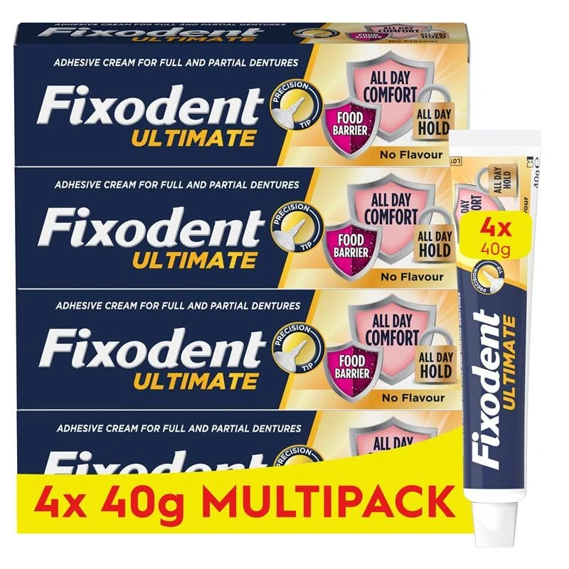 Fixodent Plus Unbeatable Bite Denture Adhesive, Flavour Free 40g (Pack of 4)