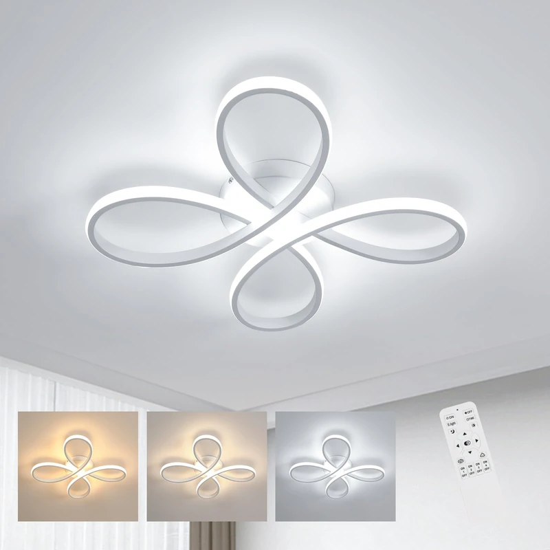 Comely White Dimmable Flower LED Ceiling Light, Modern Petal Flush Mount Ceiling Lamp, 3 Color Temperatures 3000K-6500K, Eye Protection, Energy Saving for Bedroom Living Room Kids Room Dining Room