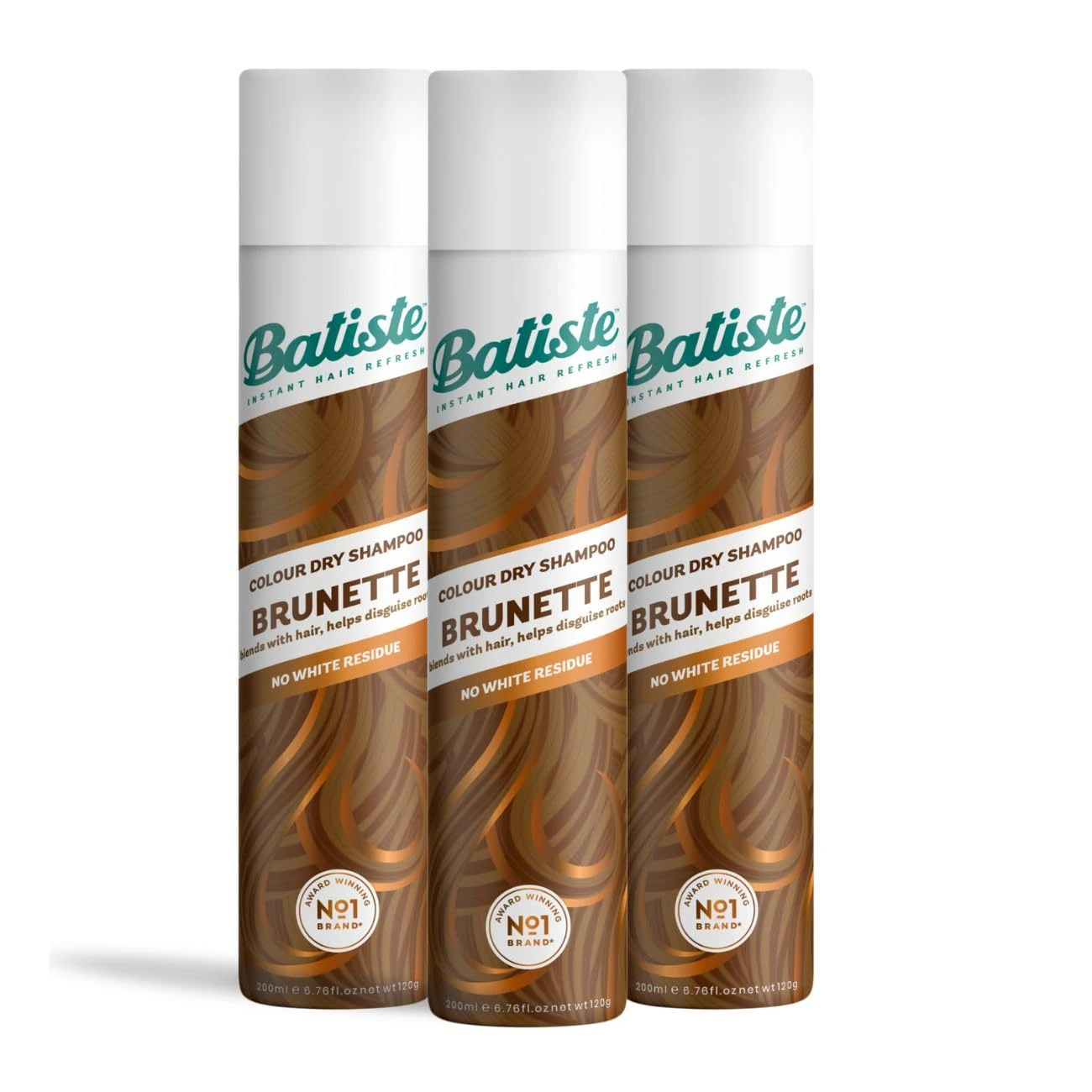Batiste Dry Shampoo in Brunette with a Hint of Colour 200ml, No Rinse Spray to Refresh Hair in Between Washes, No White Residue for Brown Hair (Pack of 3)