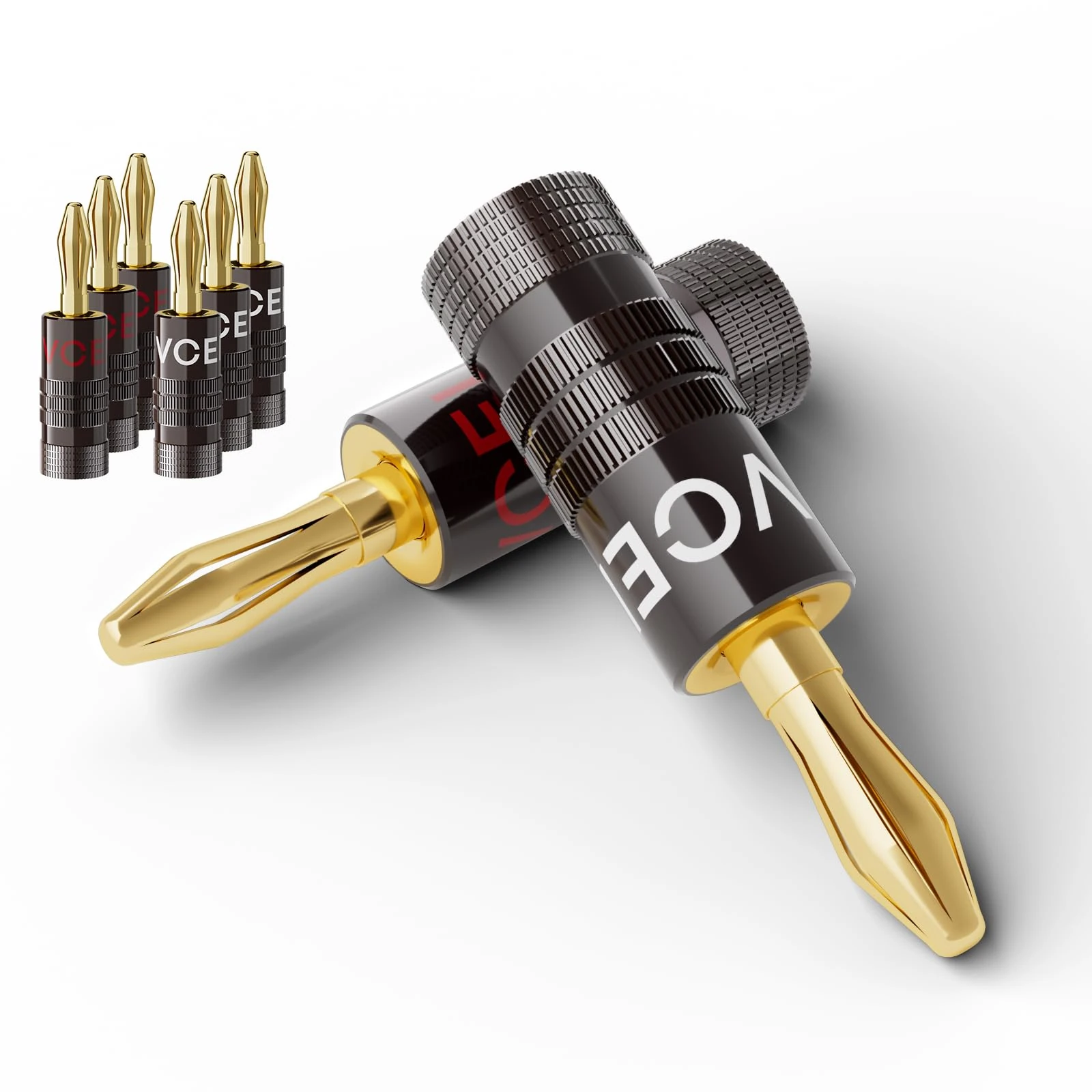 VCELINK Banana Plugs, Speaker Wire Connectors, 4mm 24K Gold Plated Dual-Screw Type for 12-18 AWG Wire, Wall Plate, Amplifier, Home Theater(4 pairs (8 pcs))