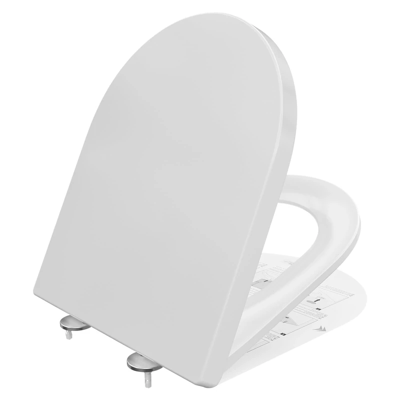DERW D-Shaped Soft-Close Toilet Seat with Quick Release Hinges, Heavy-Duty Urea Formaldehyde with Scratch Resistance, Easy-Clean Top Fixing Design for U-Shaped Toilets, Dimension 427 * 360mm, White
