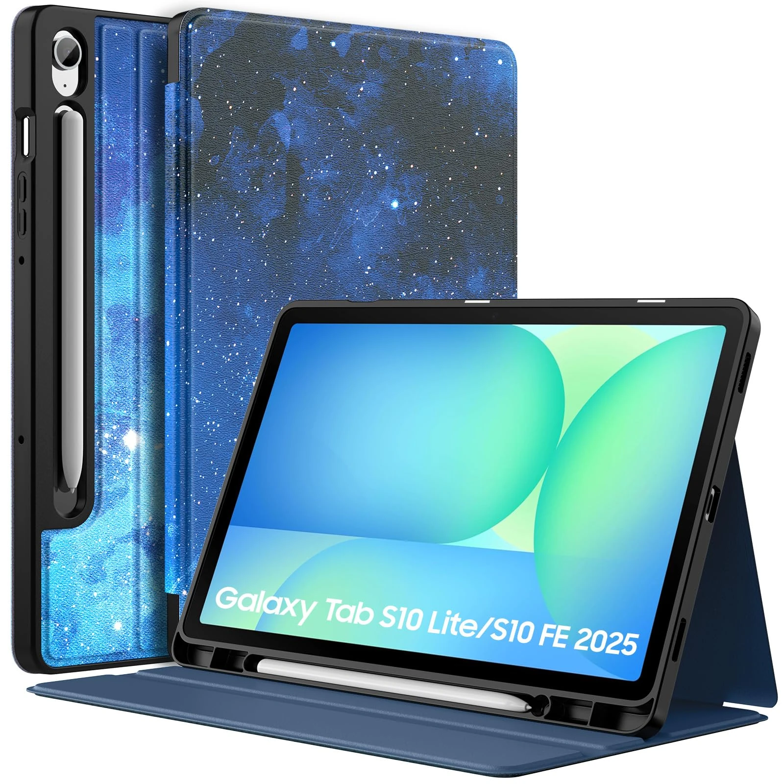 MoKo Case for Samsug Galaxy Tab S10 Lite/ S10 FE 2025/ S9 FE 10.9 inch/ S9 11 inch 2023 with S Pen Holder, Slim Multi-Angle Viewing Case with Soft TPU Back Shell for Galaxy Tab S10 Lite, Starry Sky