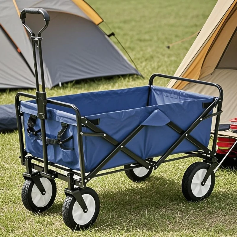 Merax 150kg Festival Trolley on Wheels, Folding Wagon, Portable Camping Trolley Cart, Heavy Duty Pull Along Wagon, Foldable Trolly for Outdoor/Garden/Shopping/Fishing - Blue
